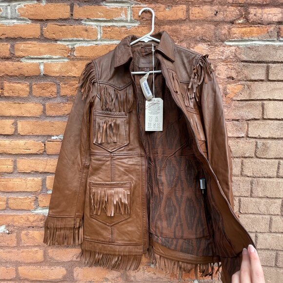 Sundance Leather Fringe Brown Western Jacket Petite Small New with Tags - Picture 7 of 16